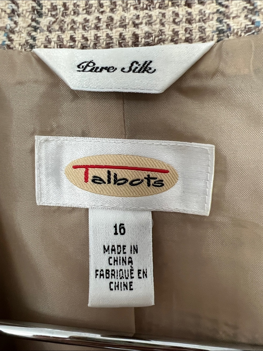 Talbots Brown Glen Plaid Notch Lapel Pure Silk Blazer Size 16 - Picture 2 of 7